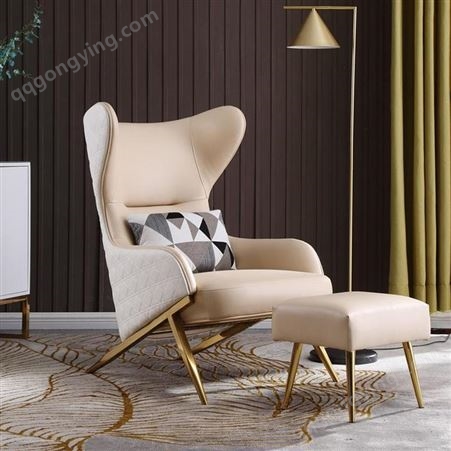 鼎富美式轻奢老虎椅真皮单人沙发客厅卧室网红沙发椅DF-244