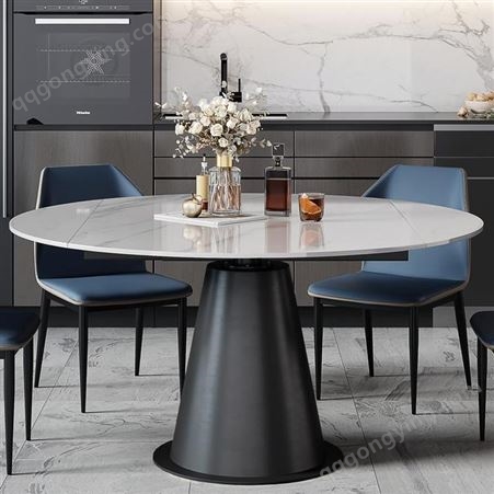 鼎富多功能岩板餐桌家具旋转伸缩圆桌两用饭桌DF-285