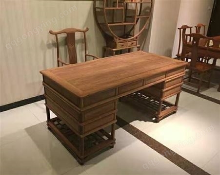新中式缅甸花梨办公桌 新中式办公桌家具 新中式办公桌图片