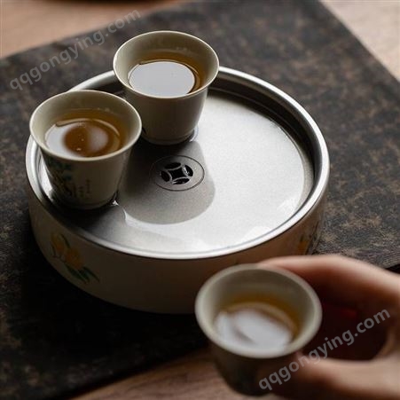 陶瓷泡茶台储水圆形壶 中式功夫茶具 简约家用果盘糕点茶具套装