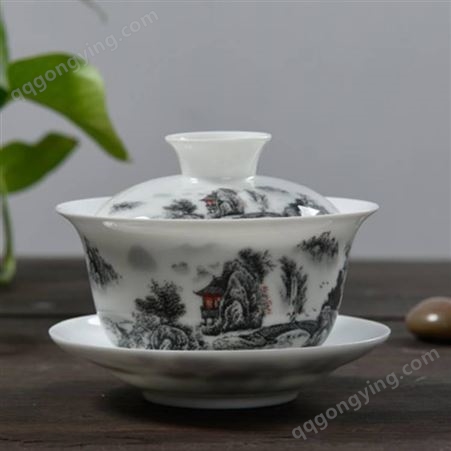 复古老式茶碗泡杯盖 中式茶杯带盖 家用泡茶碗三才杯手抓喝茶盖碗