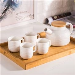 日式陶瓷白色创意波浪纹茶具花茶功夫茶水壶茶杯 家用茶具套装