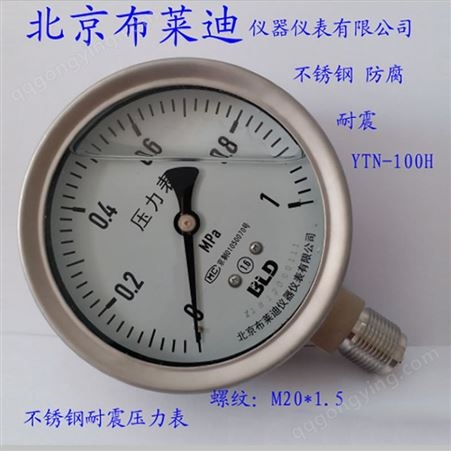 北京布莱迪不锈钢耐震压力表YTN100 YTHN100