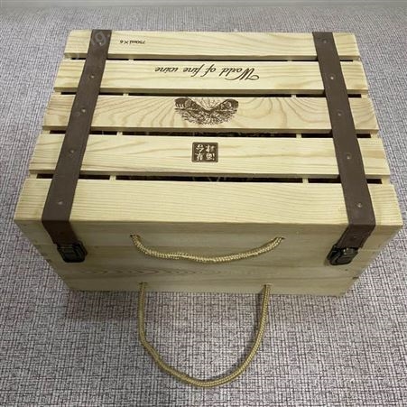实木定制六支装红酒木盒 原色丝印精美葡萄酒木质包装盒
