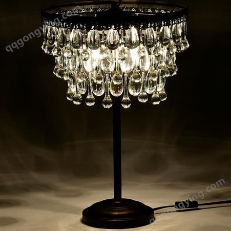 溢美 古铜色铁艺台灯圆形水滴水晶灯现代简约装饰台灯