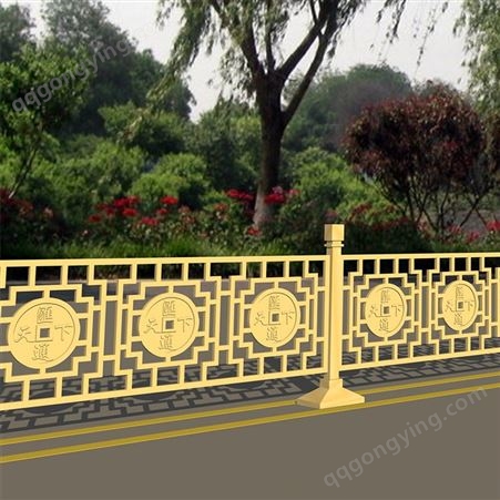 黄金道路护栏金色莲花交通市政隔离栏马路城市防护栏杆