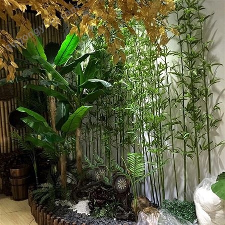 仿真竹子假塑料室内装饰绿叶子酒店装饰室外隔断摆设屏风仿真植物
