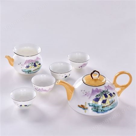 描金边骨瓷茶具套装 陶瓷国潮下午茶杯花茶杯