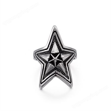 欧美个性复古五角星钛钢戒指 铸造朋克男士戒指饰品
