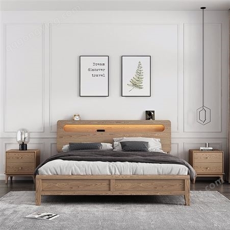靠背床 现代简约科技布床软靠背板式卧室1.8m双人高箱储物轻奢床 实木床