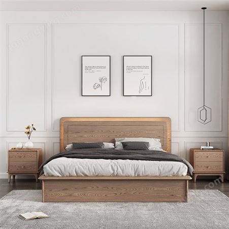 实木床定制 批发北欧床 现代简约双人主卧床 靠背软体床 软体床价格
