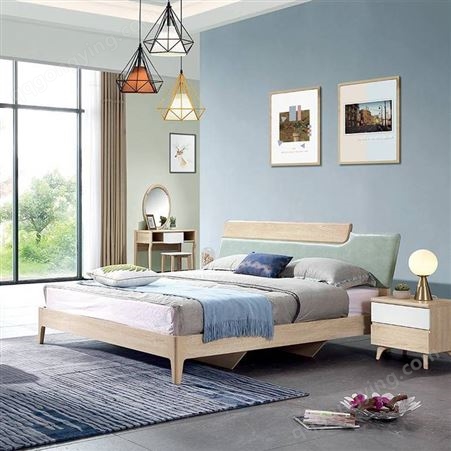 实木床白蜡木新中式双人床现代简约1.5米1.8主卧大床