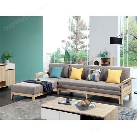 新枫格家用客厅简约白蜡木实木框架多功能沙发