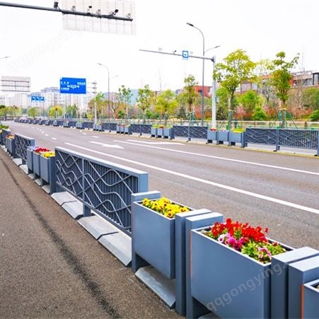 不锈钢花箱护栏 市政景观绿化隔离栏杆带花槽围栏可定制