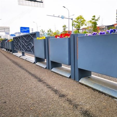 不锈钢花箱护栏 市政景观绿化隔离栏杆带花槽围栏可定制