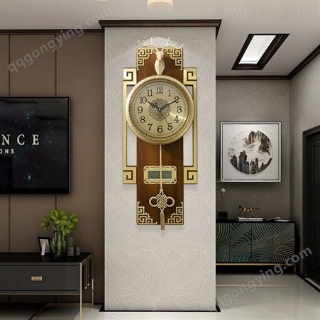 新中式纯铜钟表挂钟客厅家用时尚轻奢大气挂墙时钟中国风实木挂表